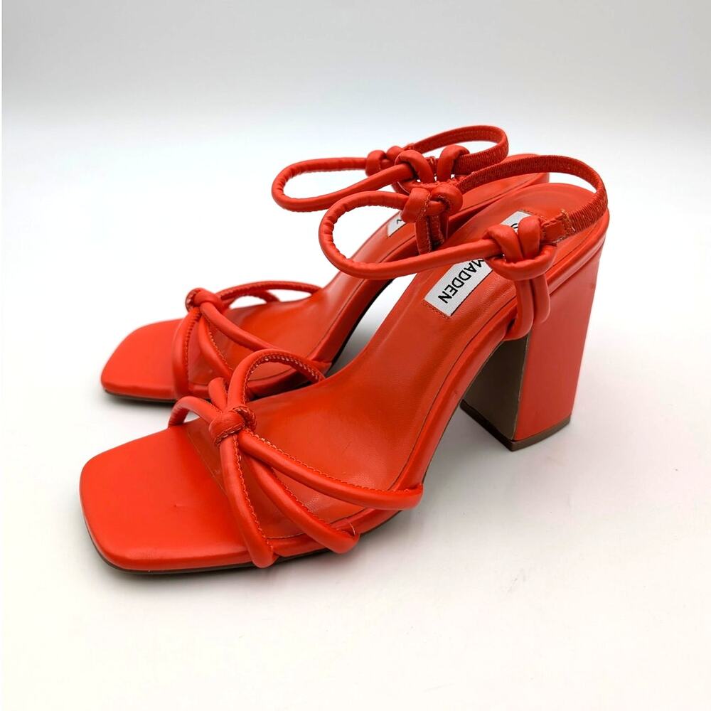 Steve Madden Tokio Knot Block Heel Sandals Women's Orange Size US7.5 EU38